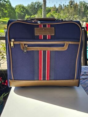 Tommy Hilfiger Freeport Under seat Carry-On Rolling Luggage Navy Blue Stripe 14"